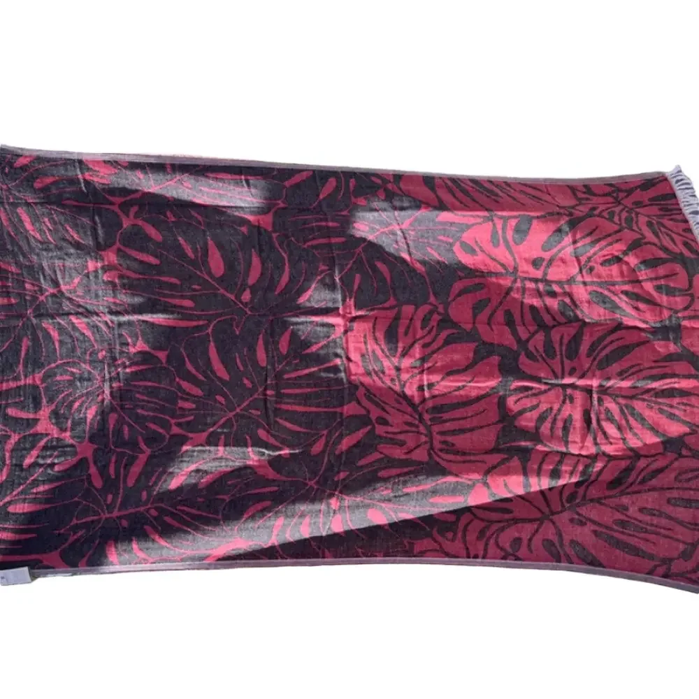 Monsteras Woven Tropical Leaf Organic Cotton Beach Towel Modern